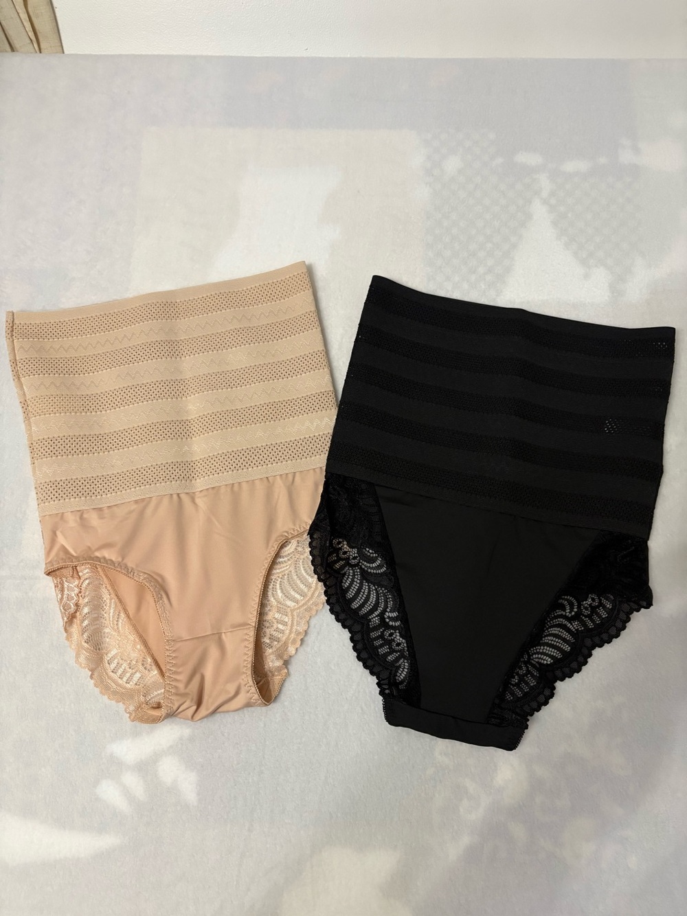 High-Waist Lace Trim Shapewear Panties - 2 Pack SMALL  Nude & Black NEW